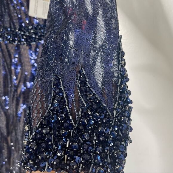 Elegant Navy Lace Evening Gown - Picture 9 of 14